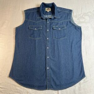 Field & Forest Denim Vest Womens XXLBlue Jean Western Sleeveless Raw Hem